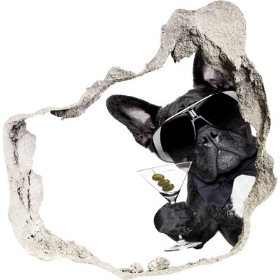 Autocollant mural trou Chien élégant avec un verre