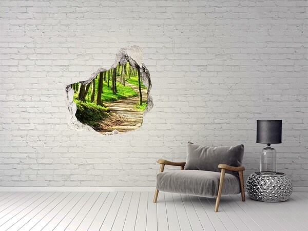 Sticker mural effet trou Sentier forestier au soleil
