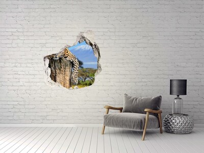 Sticker trou dans le mur Le regard collant d'un léopard