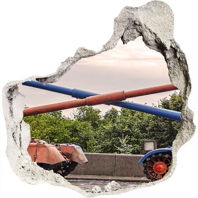 Autocollant à effet 3d trou Bataille de chars dans les ruines