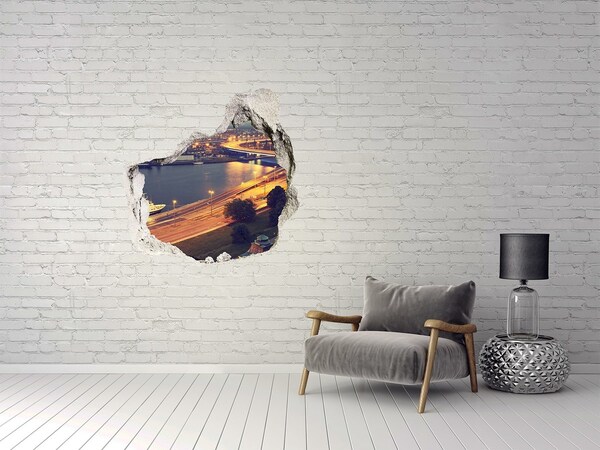 Autocollant à effet 3d trou Vue de la ville la nuit