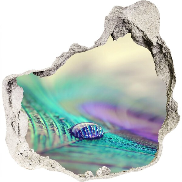 Sticker mural effet trou Une goutte sur une plume de paon