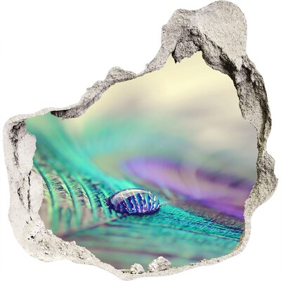 Sticker mural effet trou Une goutte sur une plume de paon