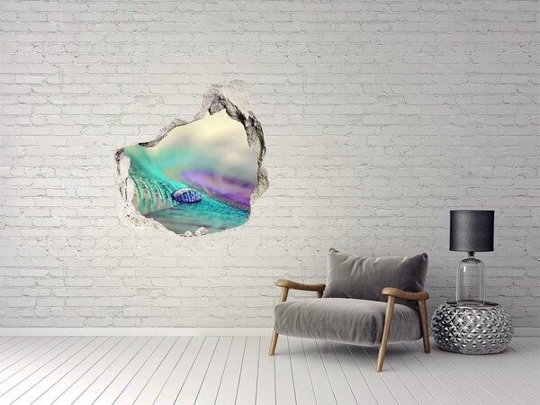Sticker mural effet trou Une goutte sur une plume de paon