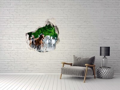 Autocollant mural trou Un troupeau de chevaux en fuite