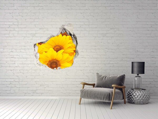 Autocollant à effet 3d trou Des tournesols dans un trou dans le mur