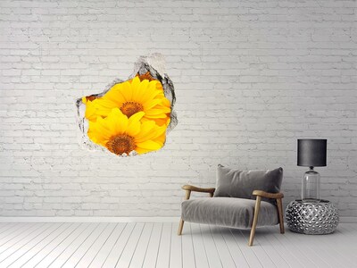 Autocollant à effet 3d trou Des tournesols dans un trou dans le mur