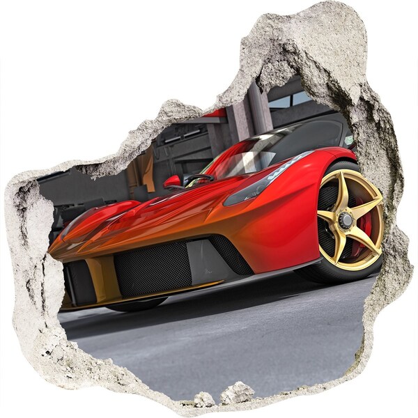 Autocollant à effet 3d trou Une voiture de sport dans un mur en ruine