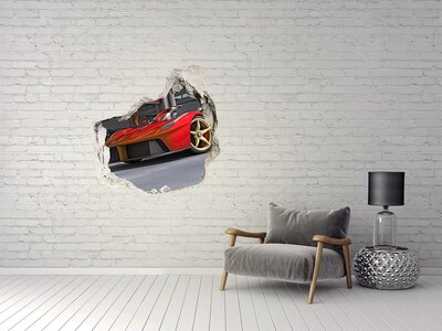 Autocollant à effet 3d trou Une voiture de sport dans un mur en ruine