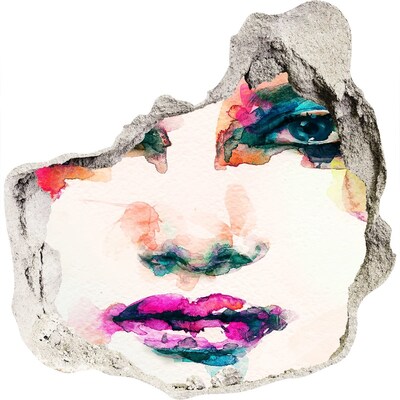 Autocollant à effet 3d trou Un portrait coloré dans un trou dans le mur