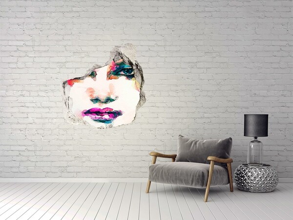 Autocollant à effet 3d trou Un portrait coloré dans un trou dans le mur