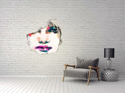 Autocollant à effet 3d trou Un portrait coloré dans un trou dans le mur