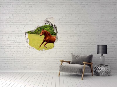 Autocollant mural trou Cheval au galop dans une prairie pittoresque