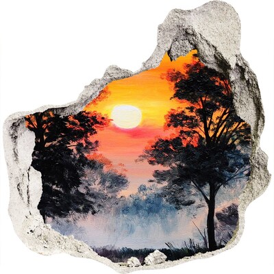 Sticker mural effet trou Forêt de coucher de soleil grès