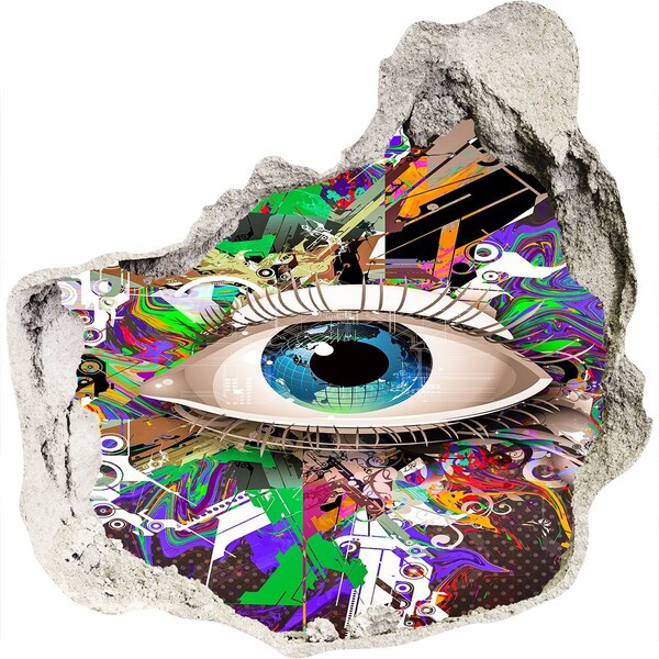 Sticker trou dans le mur Un œil dans une composition colorée