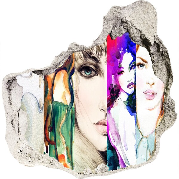 Autocollant mural trou Portraits de femmes dans un trou dans le mur