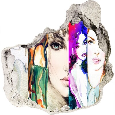 Autocollant mural trou Portraits de femmes dans un trou dans le mur