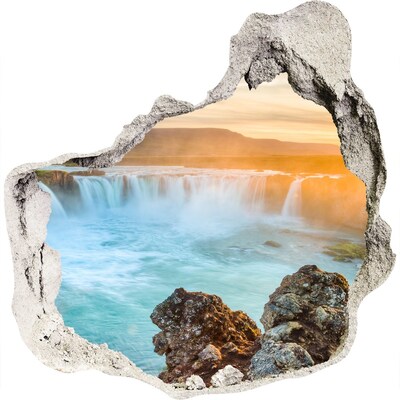 Sticker mural effet trou Cascade au coucher du soleil