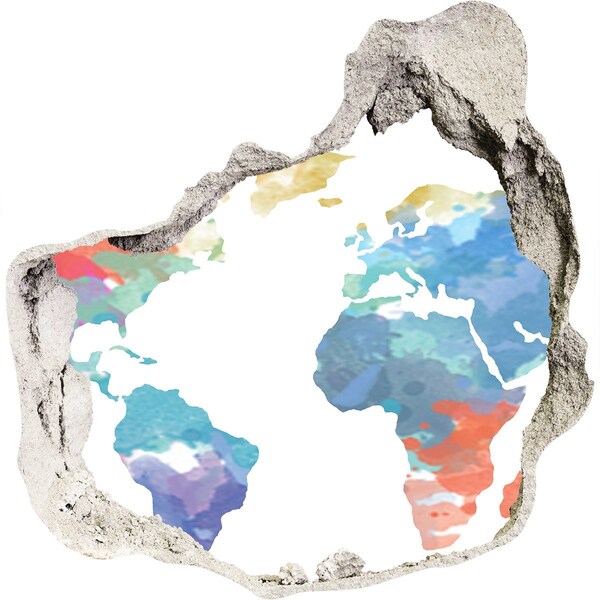 Sticker mural effet trou Carte du monde dans un trou dans le mur