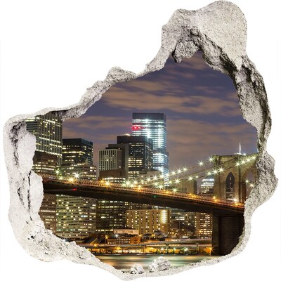 Autocollant à effet 3d trou Vue du pont de Brooklyn la nuit