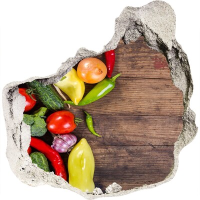 Autocollant mural trou Fruits et légumes dans un trou dans le mur