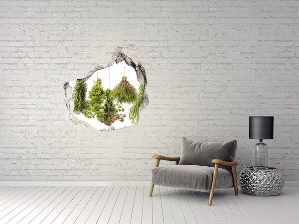 Sticker mural effet trou jardin d'herbes aromatiques en ruines