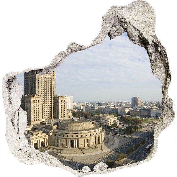 Sticker mural effet trou Vue de Varsovie depuis un trou dans le mur