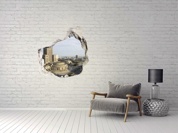 Sticker mural effet trou Vue de Varsovie depuis un trou dans le mur