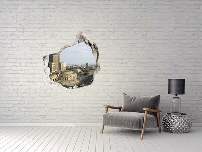 Sticker mural effet trou Vue de Varsovie depuis un trou dans le mur