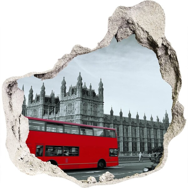 Sticker trou dans le mur Paysage londonien avec un bus rouge