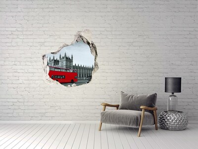 Sticker trou dans le mur Paysage londonien avec un bus rouge
