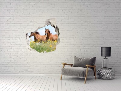 Autocollant à effet 3d trou Des chevaux dans le pré