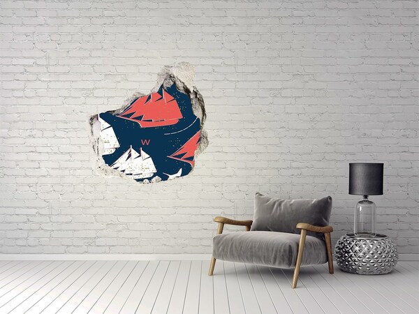 Sticker mural effet trou Navires en mer