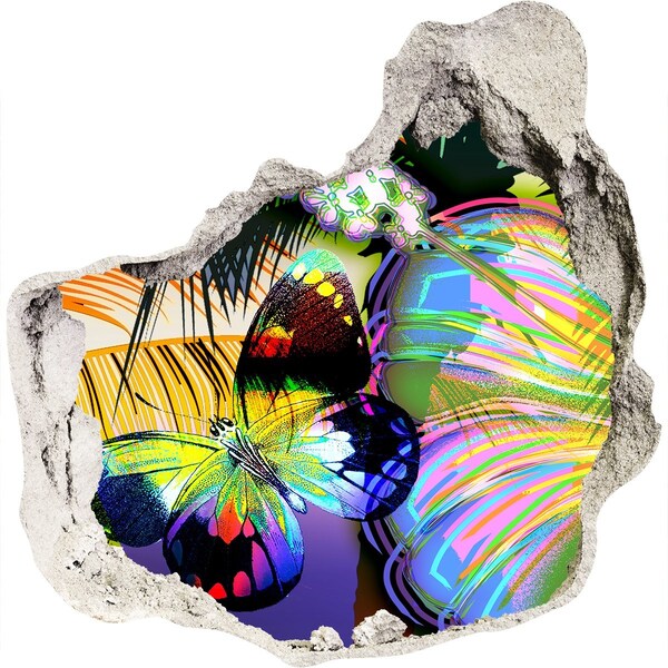Sticker mural effet trou Un papillon coloré dans un trou dans le mur