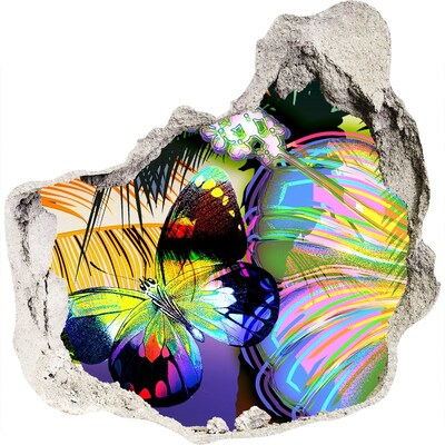 Sticker mural effet trou Un papillon coloré dans un trou dans le mur