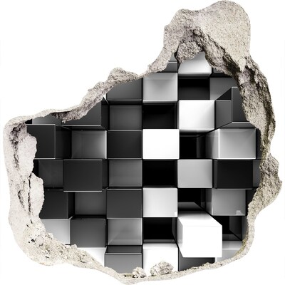 Autocollant mural trou Cubes noirs et blancs dans le mur