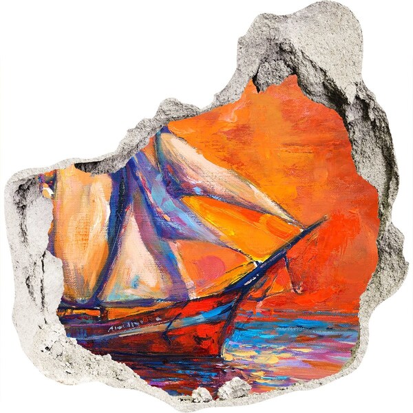 Autocollant à effet 3d trou Coucher de soleil en mer