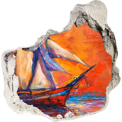 Autocollant à effet 3d trou Coucher de soleil en mer