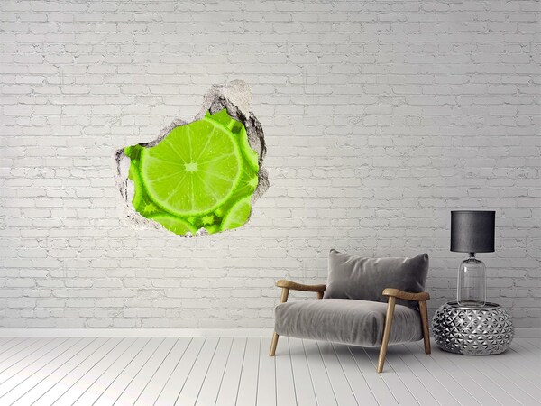 Autocollant à effet 3d trou Citron vert juteux dans un trou dans le mur