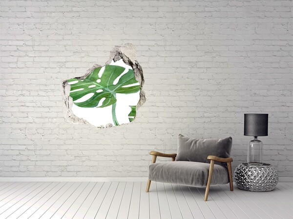 Sticker mural effet trou Monstera verte dans du béton