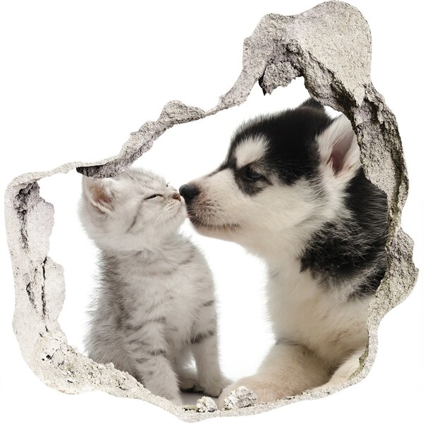 Sticker mural effet trou L'amitié animale