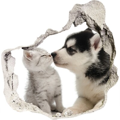 Sticker mural effet trou L'amitié animale