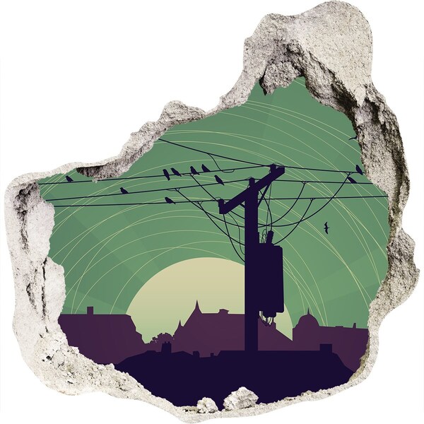 Autocollant à effet 3d trou Coucher de soleil dans la ville