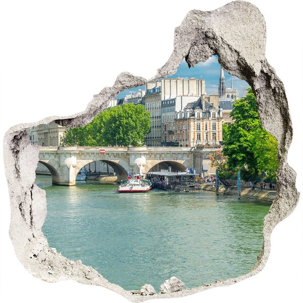 Autocollant à effet 3d trou Vue de Paris à travers un trou dans le mur