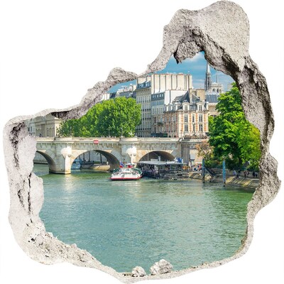 Autocollant à effet 3d trou Vue de Paris à travers un trou dans le mur
