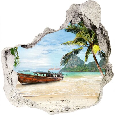Sticker mural effet trou Plage tropicale avec bateau