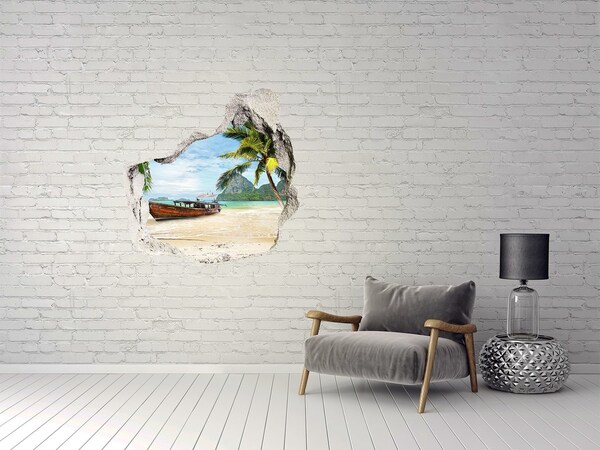 Sticker mural effet trou Plage tropicale avec bateau