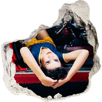 Autocollant à effet 3d trou Femme dans une voiture classique