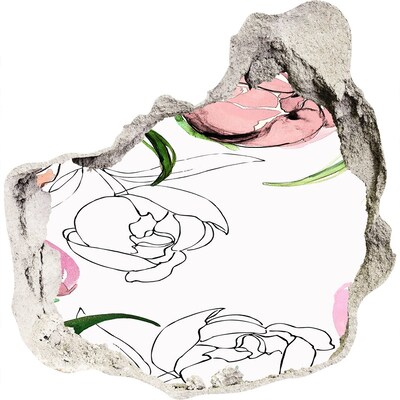 Autocollant à effet 3d trou Une fresque florale derrière un mur endommagé