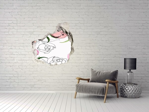 Autocollant à effet 3d trou Une fresque florale derrière un mur endommagé